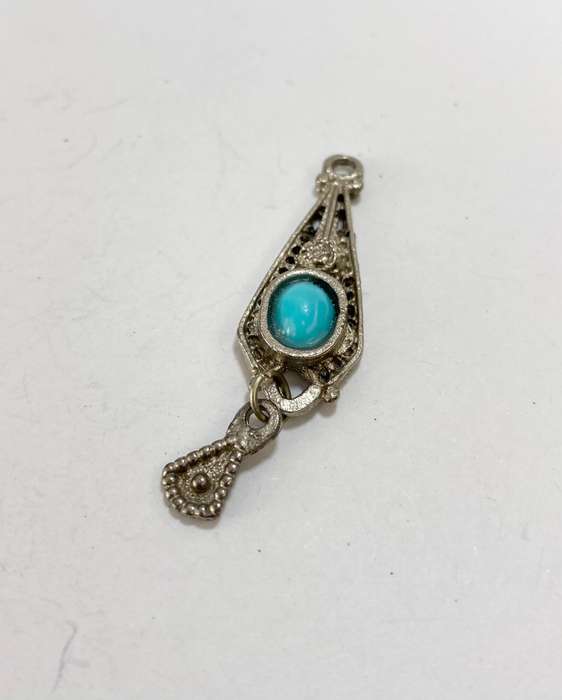 Pendant - Silver Colour Pendant With Blue Bead and Dangling Smaller Triangle #ML1186 R220.00 | Di...