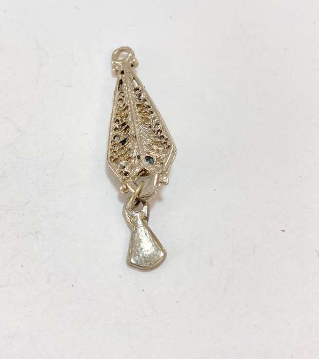 Pendant - Silver Colour Pendant With Blue Bead and Dangling Smaller Triangle #ML1186 R220.00 | Di...