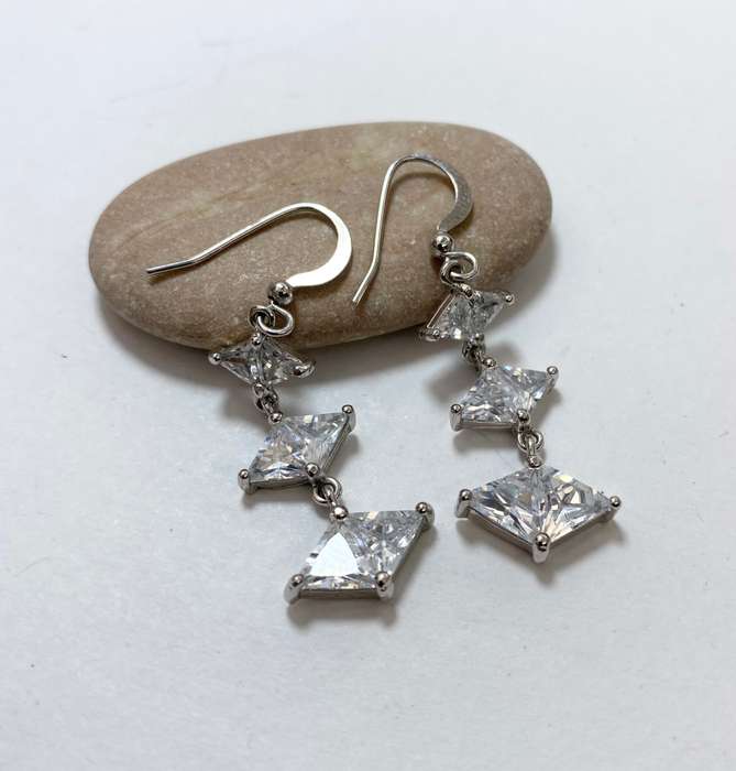 Earrings - Triple Diamond Shaped Diamante Drops. Silver Colour#ML1252 R395.00 | Dimensions: 42mm L