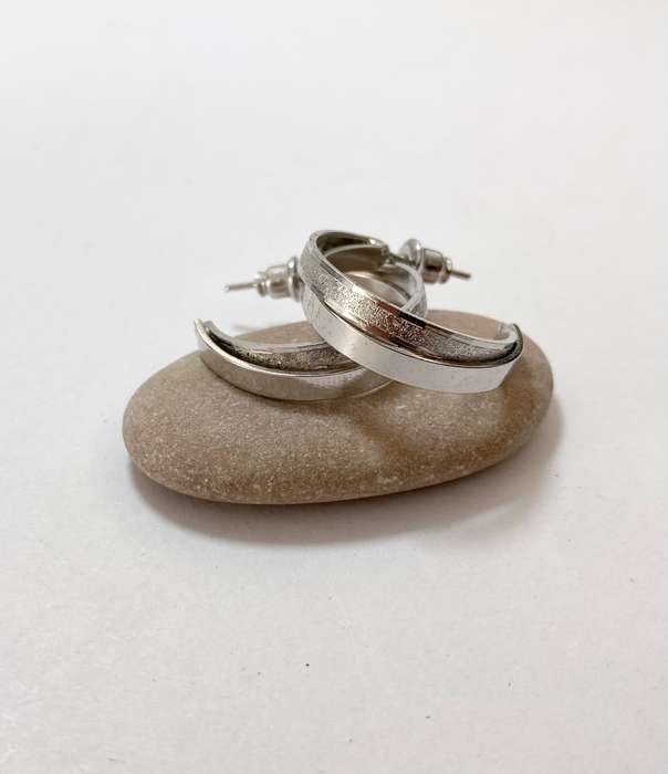 Earrings - Two-Tone Double Band Half Moon Hoops. Silver Colour #ML1265 R195.00 | Dimensions: 30mm...