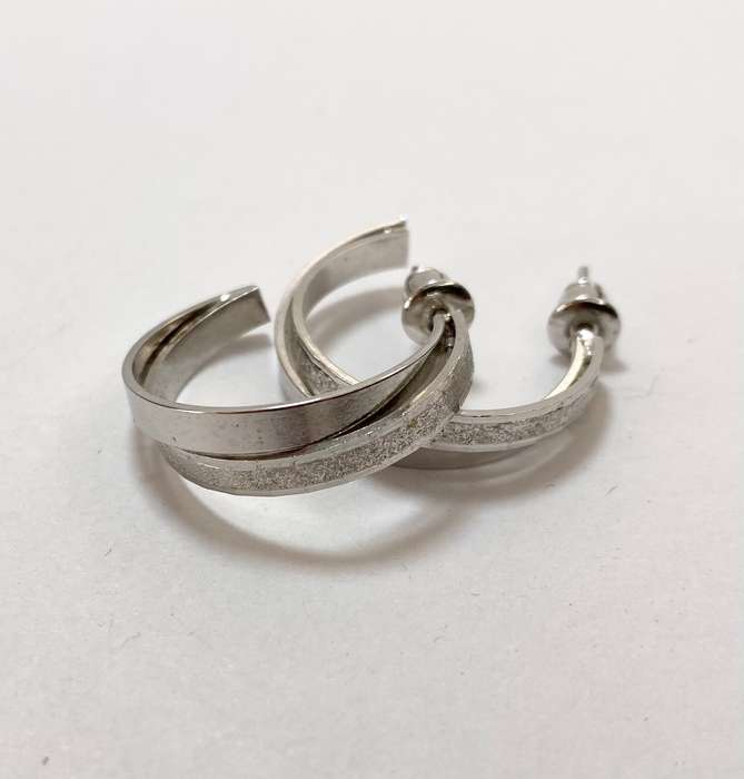 Earrings - Two-Tone Double Band Half Moon Hoops. Silver Colour #ML1265 R195.00 | Dimensions: 30mm...
