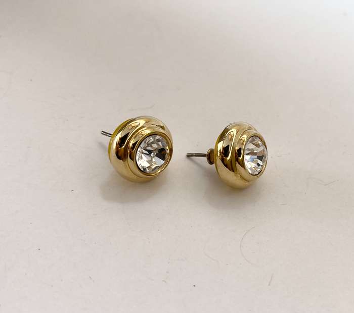 Earrings - Studs With Large Centre Crystal. Gold Colour #ML1276