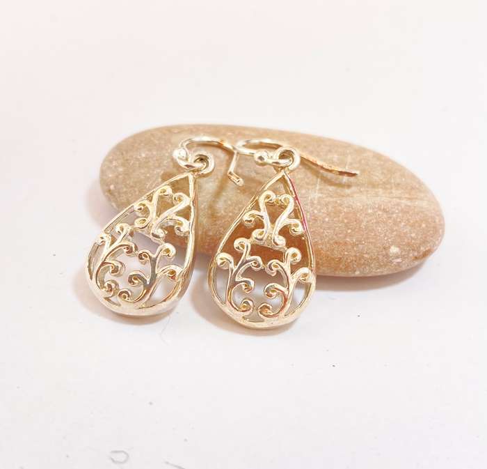 Earrings - Sterling Silver Tear Drops With Twirly Design #ML1315