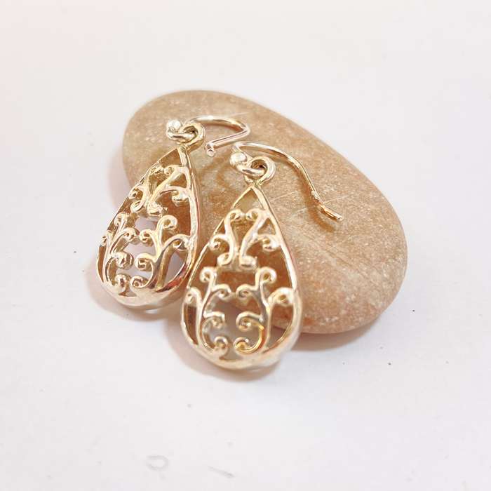 Earrings - Sterling Silver Tear Drops With Twirly Design #ML1315