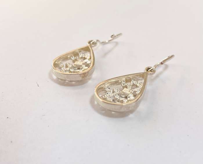Earrings - Sterling Silver Tear Drops With Twirly Design #ML1315