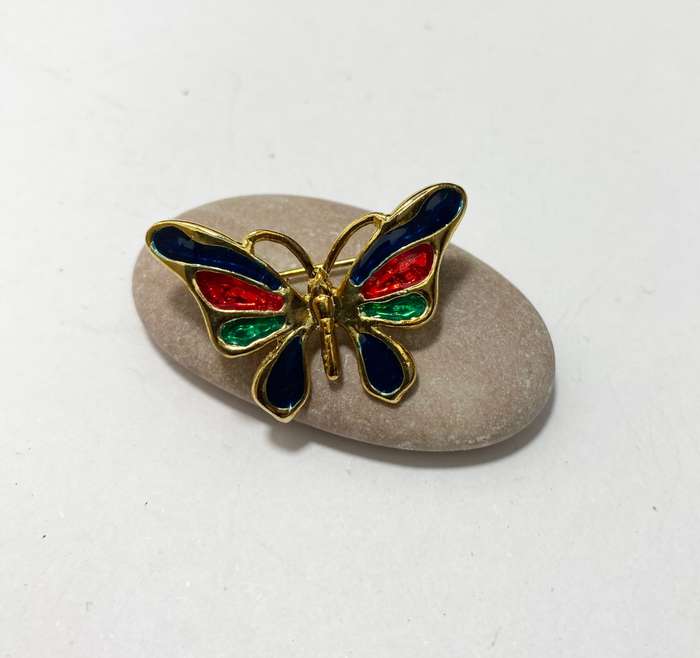 Brooch - Butterfly With Blue, Green and Red Colour. Gold Colour #ML1370
