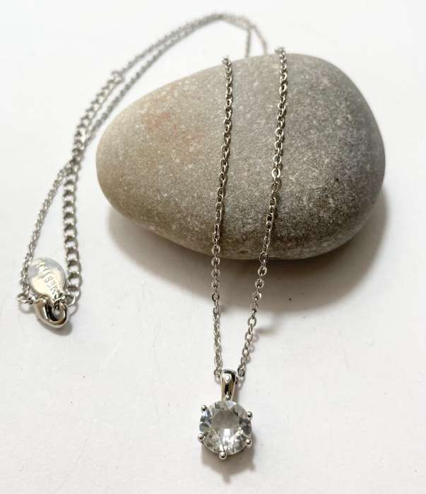 Necklace - Mestige Branded Silver Colour Chain With Crystal Centre Stone Pendant #ML1385