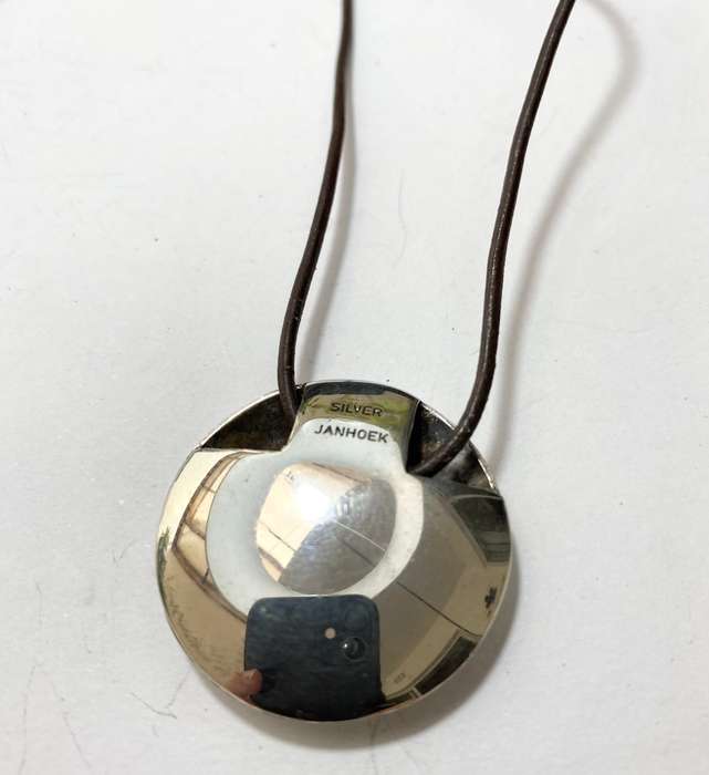 Necklace - Large Round Silver Pendant "Janhoek" on Black Cord #ML1388