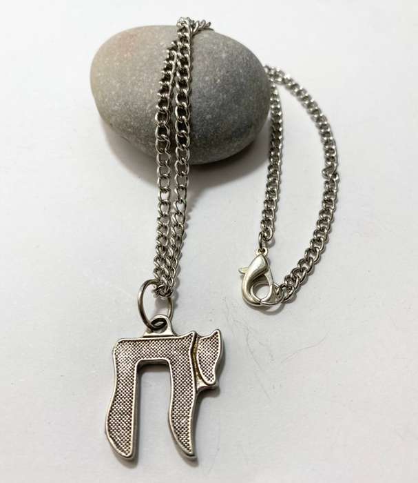 Pendant - Large 'Chai' Pendant on Heavy Chain. Silver Colour #ML1389