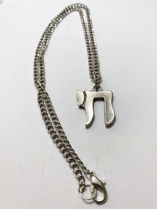 Pendant - Large 'Chai' Pendant on Heavy Chain. Silver Colour #ML1389