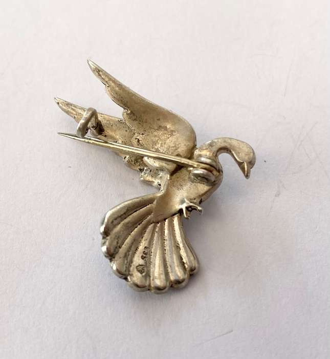 Brooch - Silver Egyptian Goose. Garnet Eye. Clear Crystals Embedded #ML1435