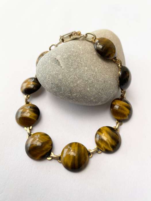 Bracelet - Tigers Eye Stones on Gold Coloured Links #ML1456