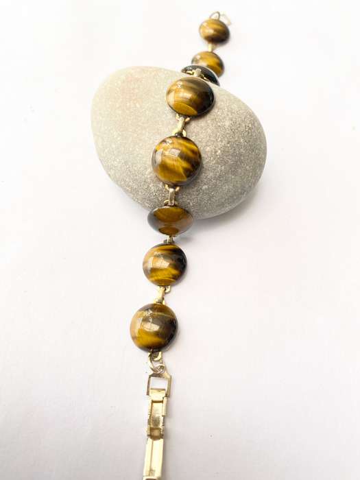 Bracelet - Tigers Eye Stones on Gold Coloured Links #ML1456