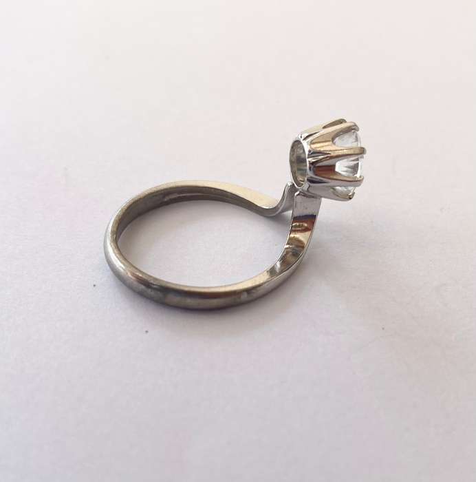 Ring - Silver Ring Offset, Clear Crystal In Crown Setting. 925 Silver #ML1525