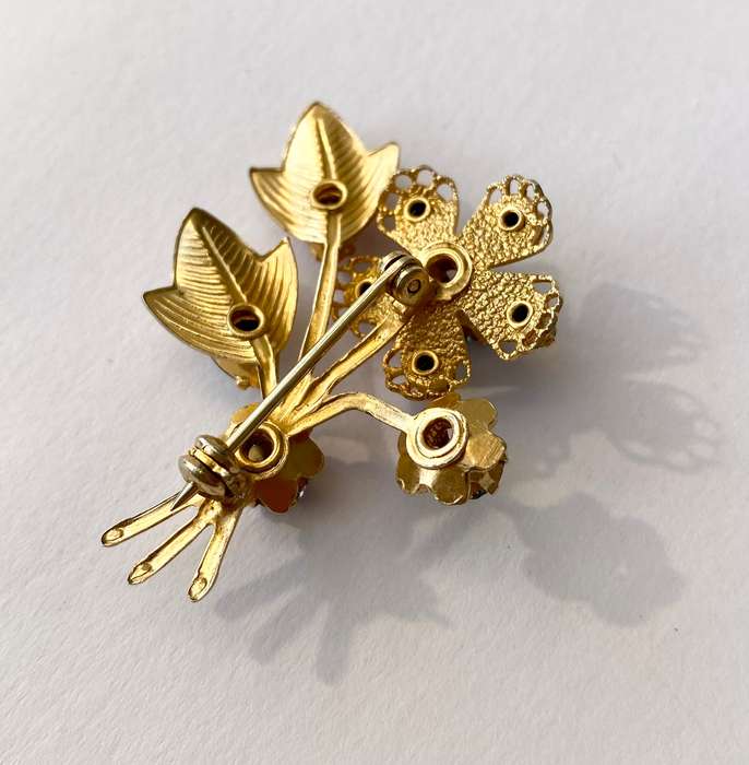 Brooch - Bouquet With Coloured Beads. Gold Colour #ML1533