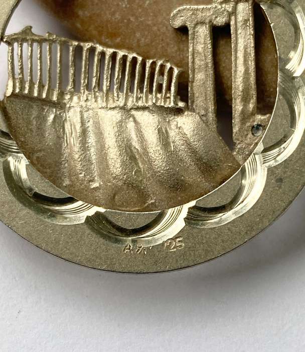Pendant - Round Silver Disk With Greek Columns Inset #ML1558