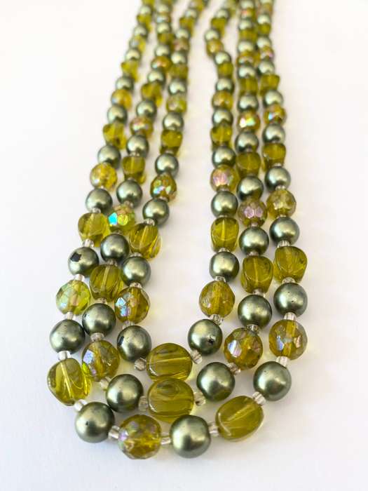 Necklace - Vintage 3 Strands Green Colour Beads With Clasp #ML1572