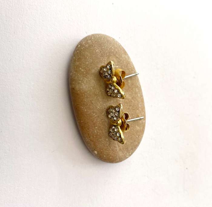 Earrings - Small Butterfly Studs With White Stones. Gold Colour #ML1641