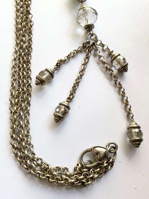 Necklace - Long Chunky Chain With 3 large Baubles at the bottom With smaller Baubles Hanging. Sil...