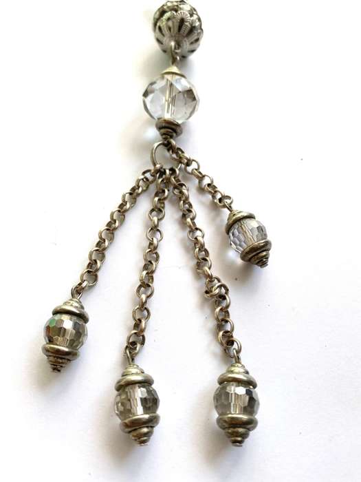 Necklace - Long Chunky Chain With 3 large Baubles at the bottom With smaller Baubles Hanging. Sil...