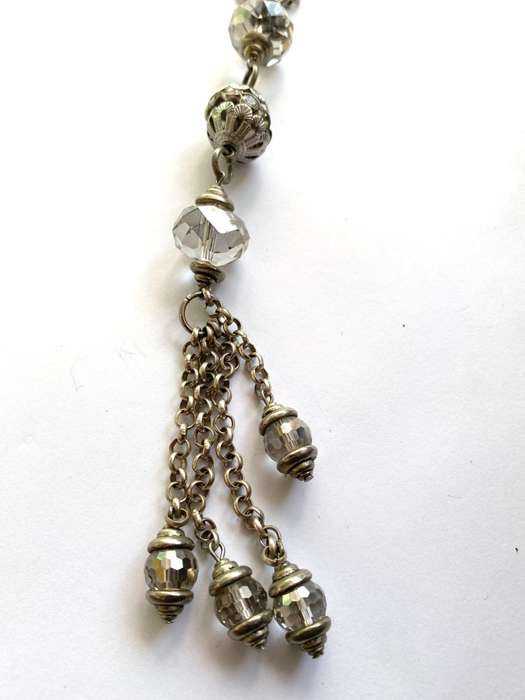 Necklace - Long Chunky Chain With 3 large Baubles at the bottom With smaller Baubles Hanging. Sil...