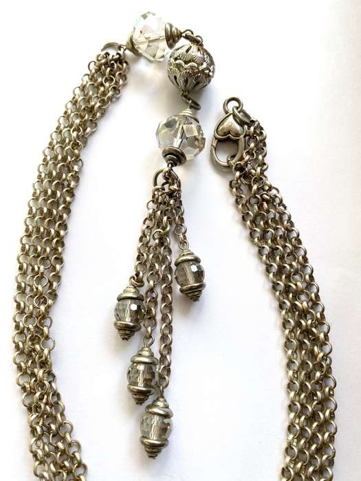 Necklace - Long Chunky Chain With 3 large Baubles at the bottom With smaller Baubles Hanging. Sil...