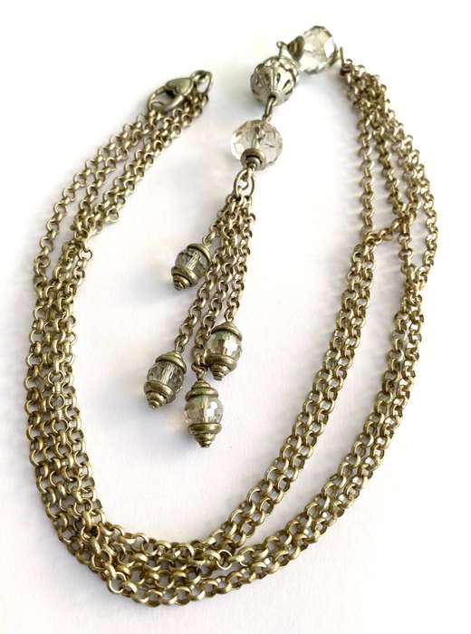 Necklace - Long Chunky Chain With 3 large Baubles at the bottom With smaller Baubles Hanging. Sil...