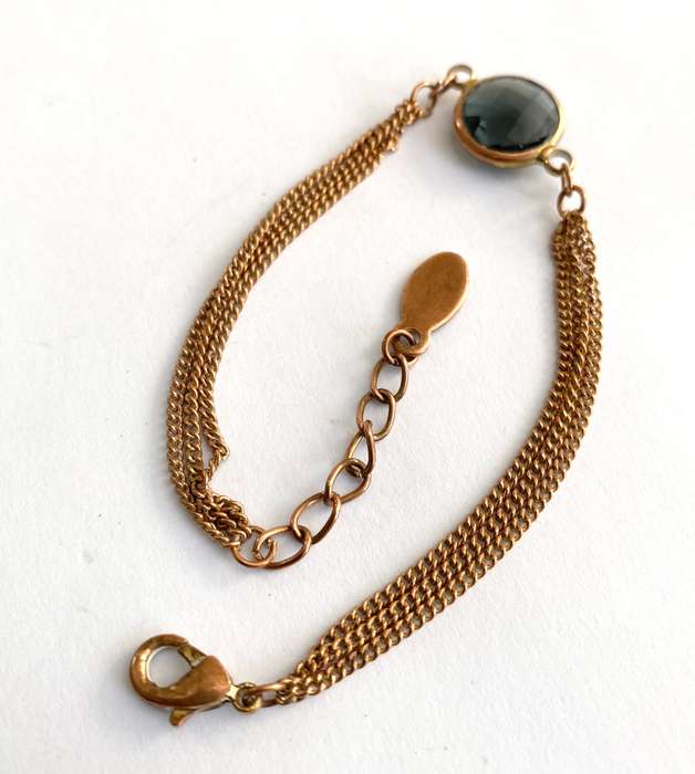 Bracelet - 2 Strand Chain With Blue Faceted Crystal In Centre. Rose Gold Colour. ALDO Brand #ML1704