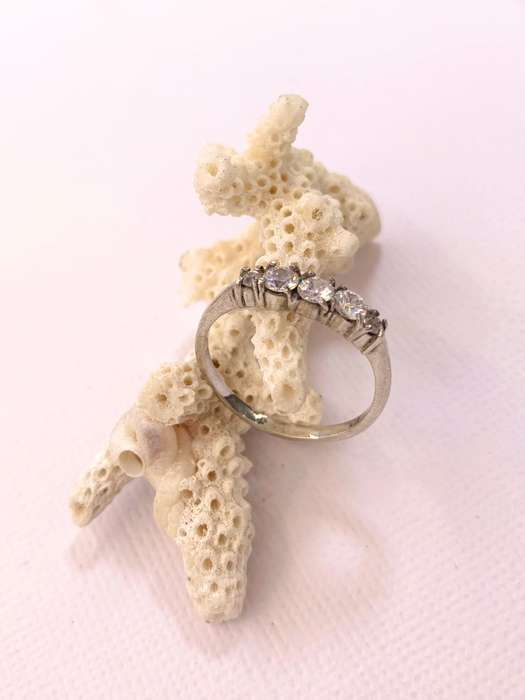 Ring - Band With Round Diamante Stones In Line. 925 Silver ML1052
