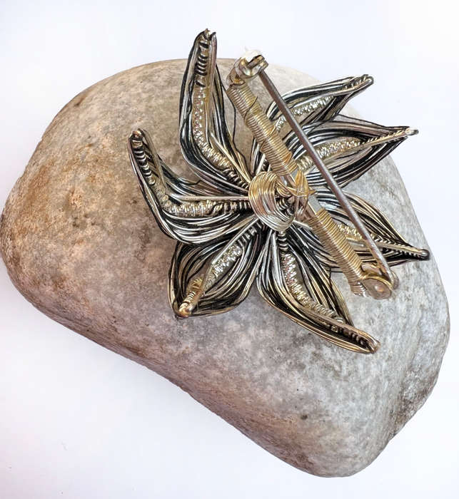 Set - Vintage Silver Colour. Flower Design with a Centred small Pearl style Brooch & Clip on Earr...