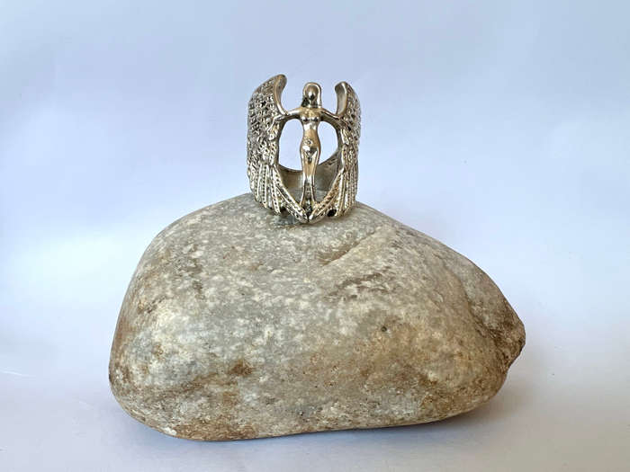 Ring - Silver Tone Mens Angel Design with Wings Size Q ML1748