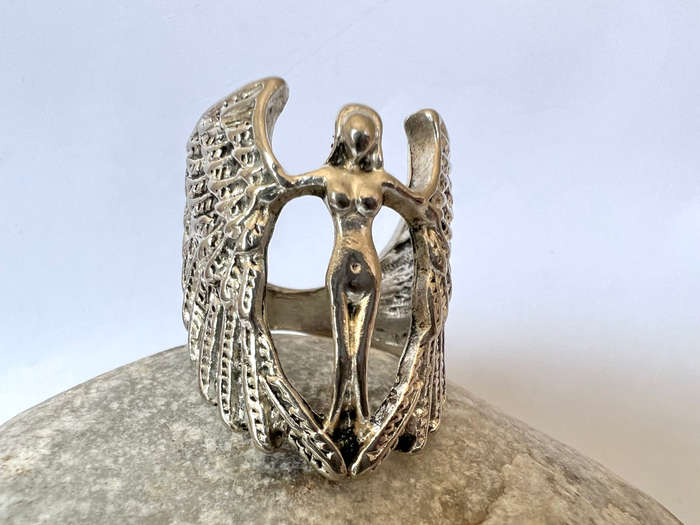 Ring - Silver Tone Mens Angel Design with Wings Size Q ML1748