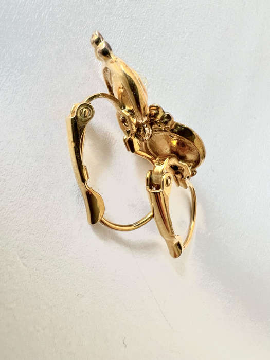 Earrings - For Pierced Ears. Drop earrings with Gold Circle with White Stone in Centre ML1813
