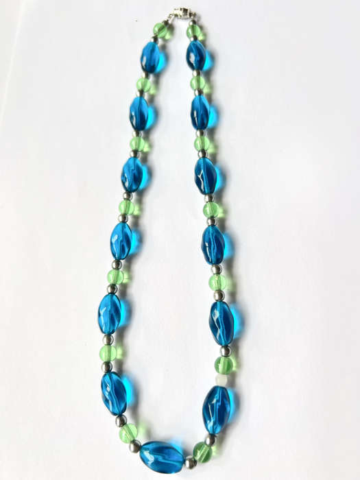 Necklace - Plastic Beads. Different Shapes and Sizes. Colours Black/Blue/Turquoise ML1825