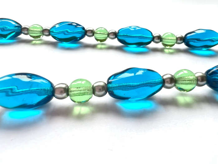 Necklace - Plastic Beads. Different Shapes and Sizes. Colours Black/Blue/Turquoise ML1825