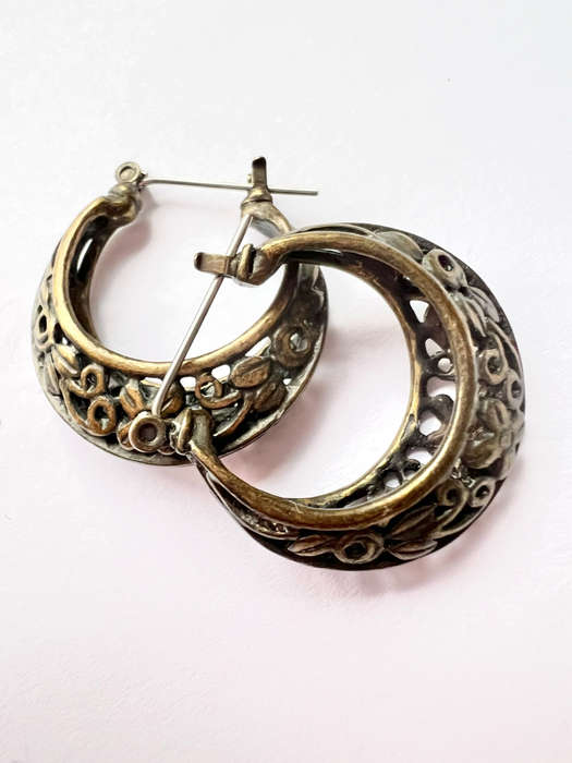 Earrings - Rustic Chic. For Pierced Ears. Half Round Flower Pattern ML1833