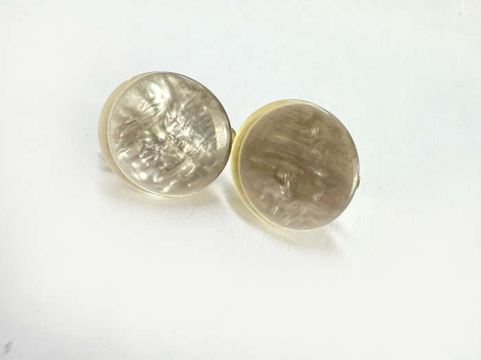 Earrings - Small Vintage Shimmery Grey with Cream Outer Clip Ons ML1879