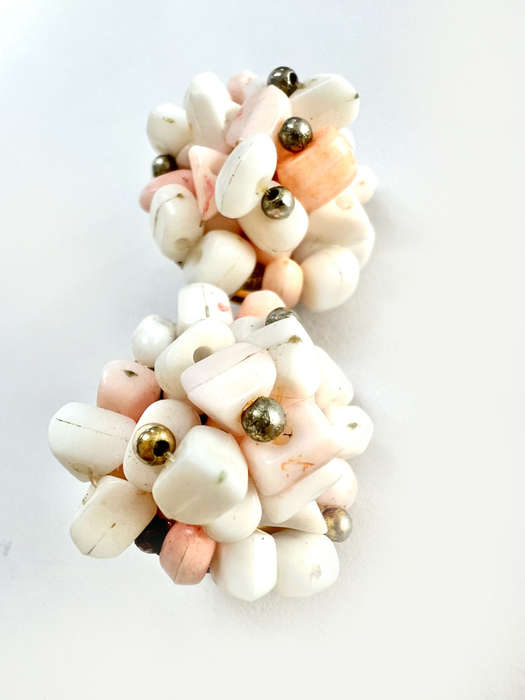 Earrings - Vintage Clip Ons. Coral/ White Colour. Chips in a Cluster ML1885