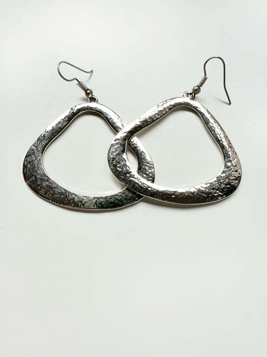 Earrings - Vintage Silver Tone Triangular Hoops. For Pierced Ears ML1893