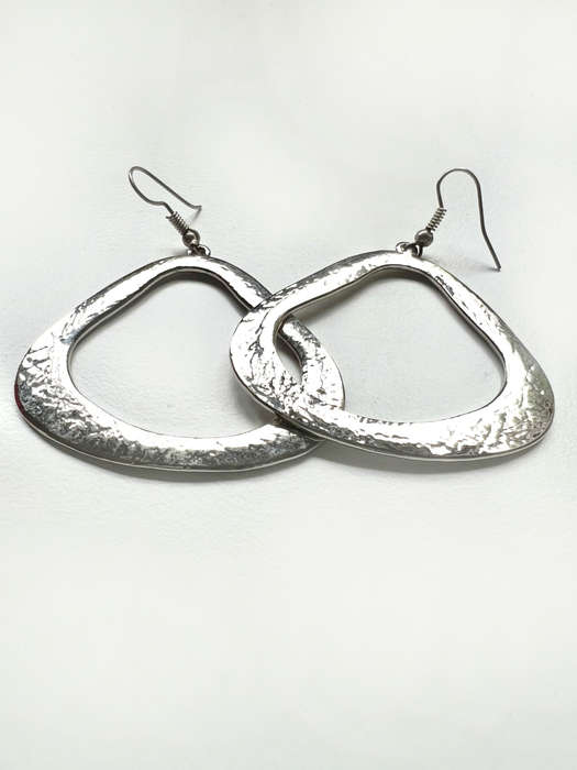 Earrings - Vintage Silver Tone Triangular Hoops. For Pierced Ears ML1893