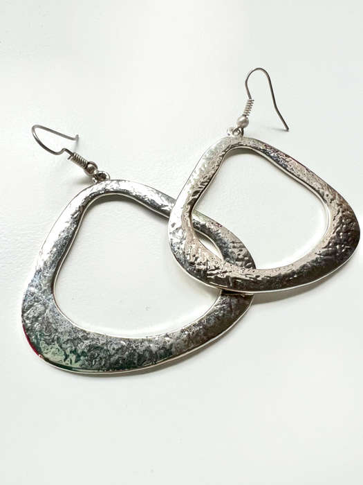 Earrings - Vintage Silver Tone Triangular Hoops. For Pierced Ears ML1893
