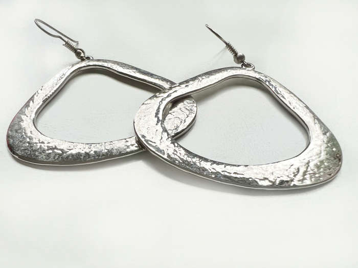 Earrings - Vintage Silver Tone Triangular Hoops. For Pierced Ears ML1893