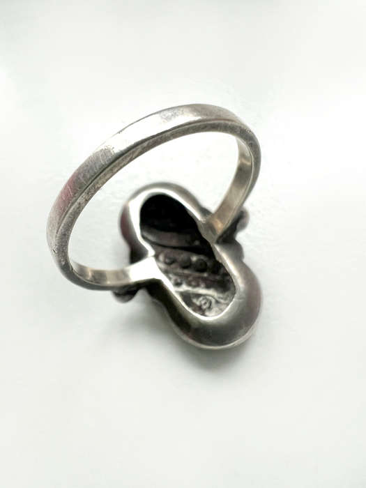 Ring - Swirl Ring. Stamped Silver. Marquisite - Art Deco Style ML1894