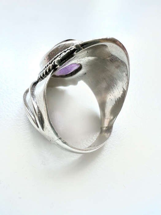 Ring - 925 Silver with Purple Centre Bead ML1899