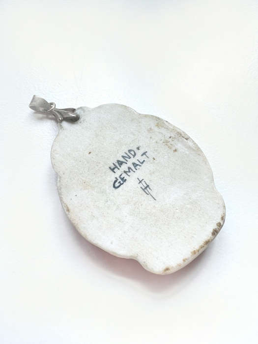 Pendant - Vintage Hand Painted Porcelain Pendant. From German Origin. Has Makers Mark ML1990