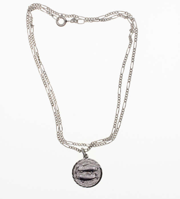 Pendant - Vintage Pisces Pendant on Silver Chain. Stamped "SILV" - ML2275