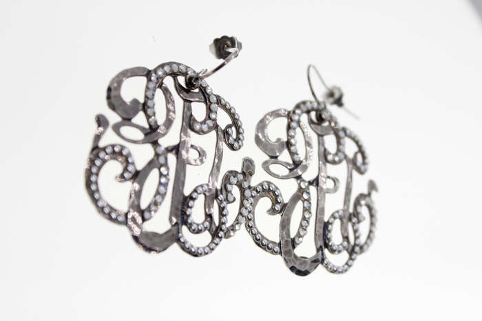 Earrings - Vintage Silver Tone Gas Bijoux Earrings with Studded Rhinestones - ML2303