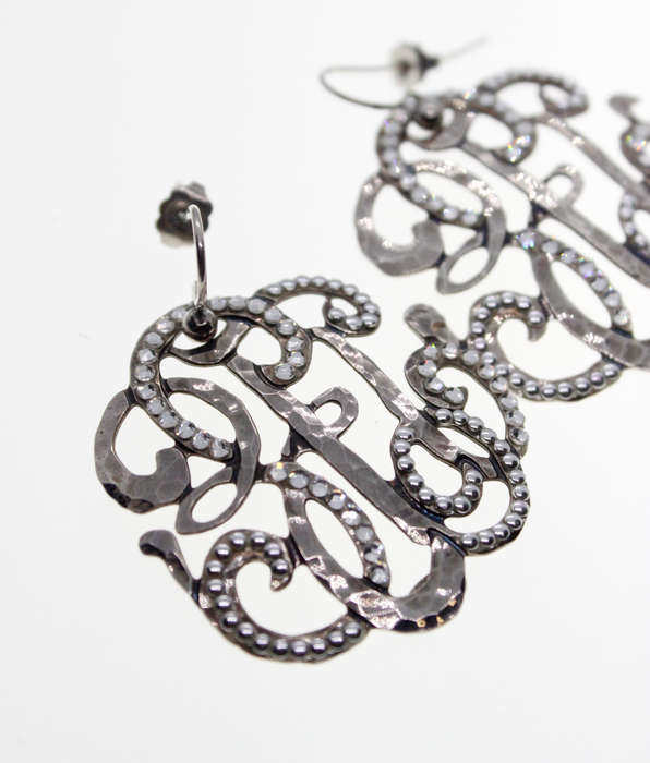 Earrings - Vintage Silver Tone Gas Bijoux Earrings with Studded Rhinestones - ML2303
