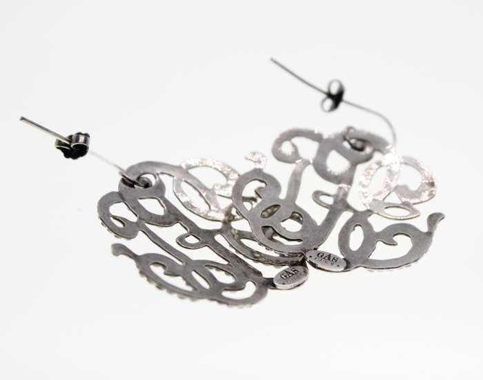 Earrings - Vintage Silver Tone Gas Bijoux Earrings with Studded Rhinestones - ML2303