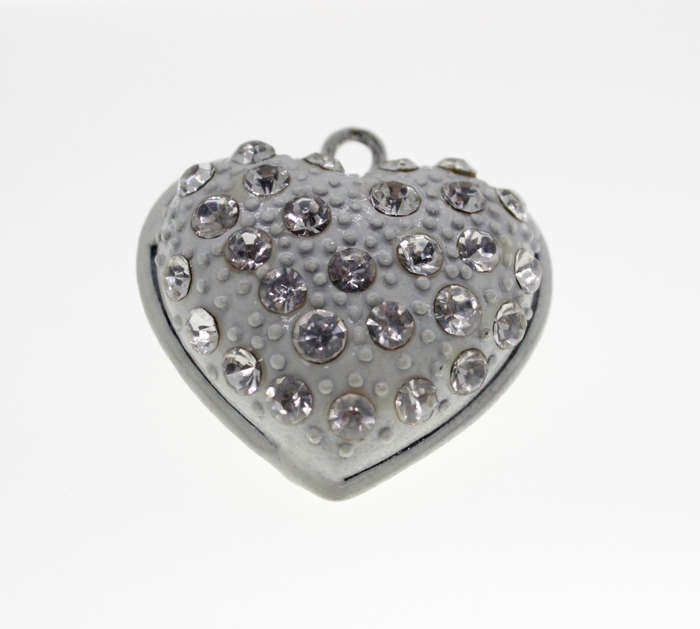 Pendant - Vintage White Colour Heart Pendant with Studs and Diamantes - ML2308